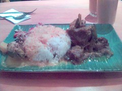 Nasi Campur 2 - fish curry, lamb in green curry sauce