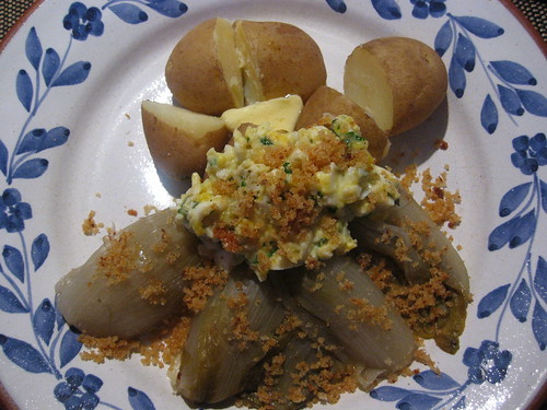Chicory polonaise and new potatoes
